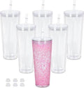 24 oz acrylic snow globe tumblers in clear and pink with lids and straws