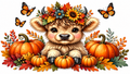 Autumn calf among pumpkins tumbler wrap