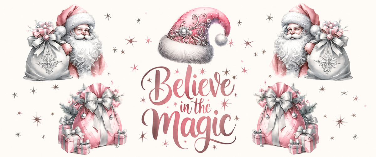 Believe in the Magic Santa and gifts Christmas tumbler wrap