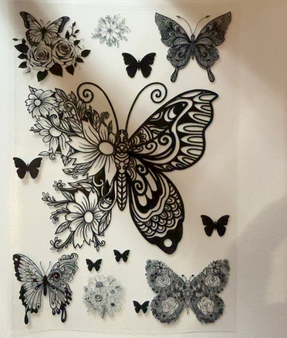 Black and white floral butterfly tumbler wrap