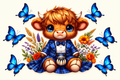 Blue Tartan Highland Cow tumbler wrap