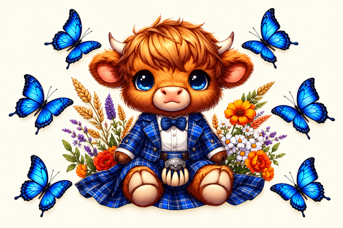 Blue Tartan Highland Cow tumbler wrap