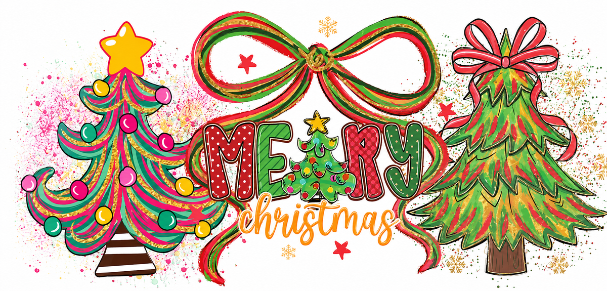 Colorful Merry Christmas trees tumbler wrap