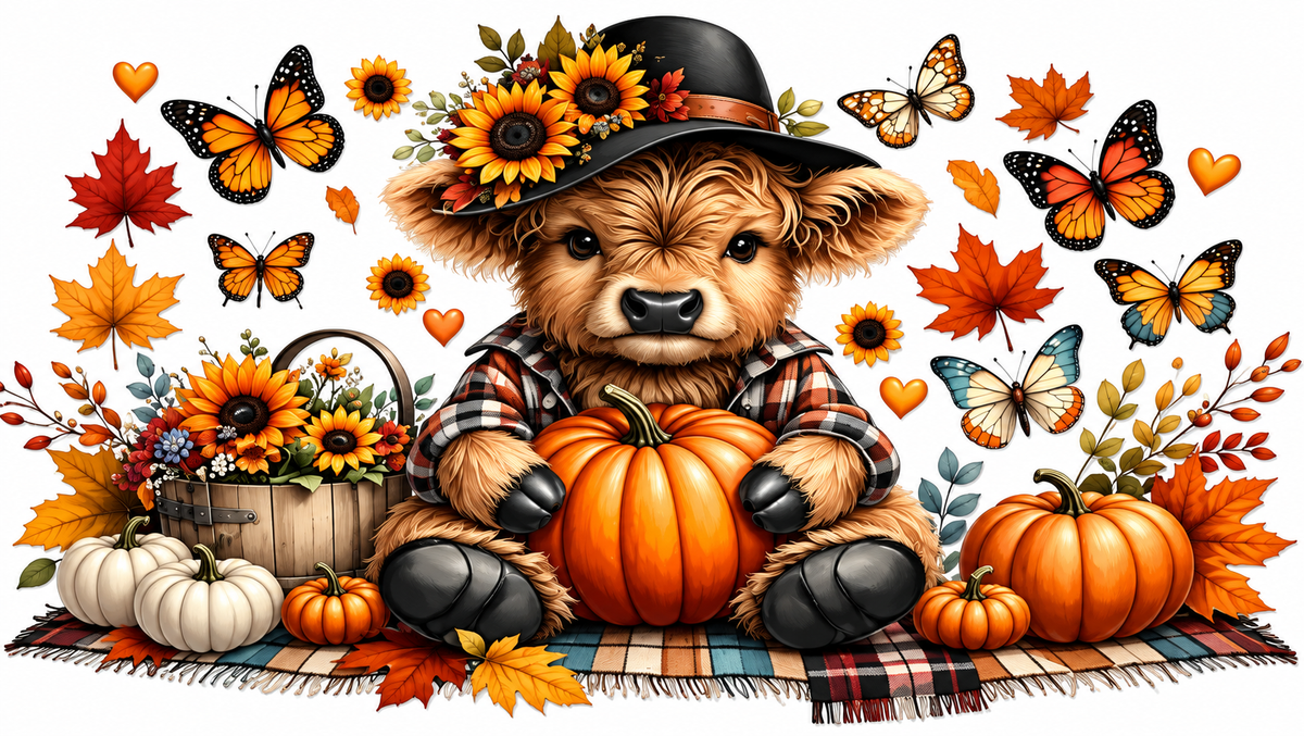 Cozy autumn Highland calf tumbler wrap