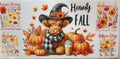Howdy Fall Highland cow with witch hat, pumpkins and autumn flowers tumbler wrap