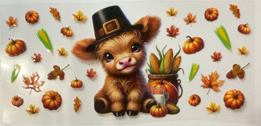 Pilgrim Highland Cow fall tumbler wrap