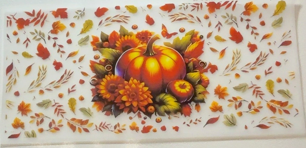 Fall pumpkin floral leaves tumbler wrap