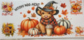 Witchy Moo-ment Highland cow fall tumbler wrap with pumpkins and autumn leaves
