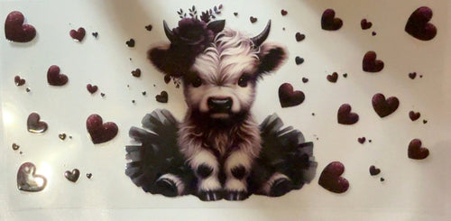Cute baby cow with black hearts fantasy tumbler wrap