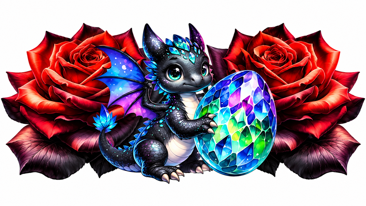Baby dragon with crystal egg and red roses fantasy tumbler wrap