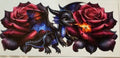 Black baby dragon breathing fire between red roses fantasy tumbler wrap