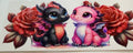 Black and pink baby dragons with red roses fantasy tumbler wrap