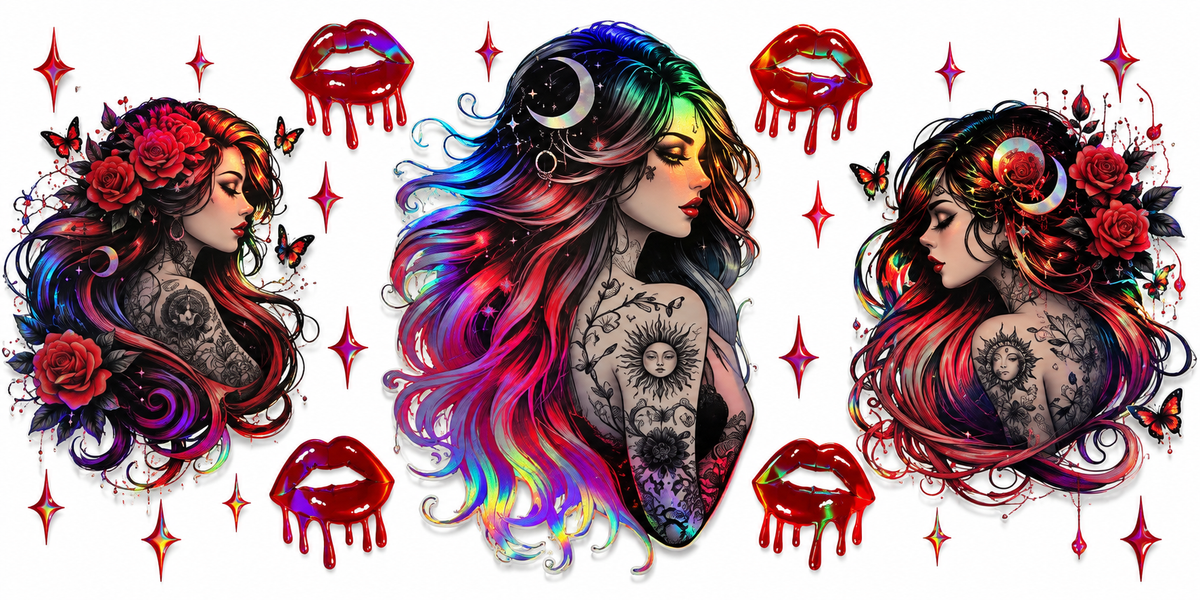 Holographic celestial tattooed women tumbler wrap