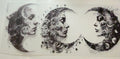 Black and white celestial moon faces fantasy tumbler wrap