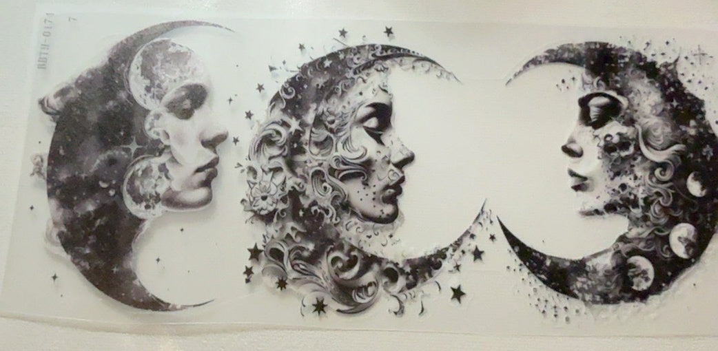 Black and white celestial moon faces fantasy tumbler wrap