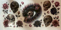 Skull eye with roses fantasy tumbler wrap