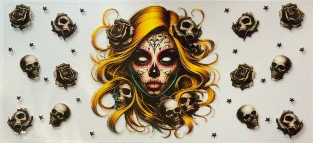 Sugar skull woman with roses tumbler wrap