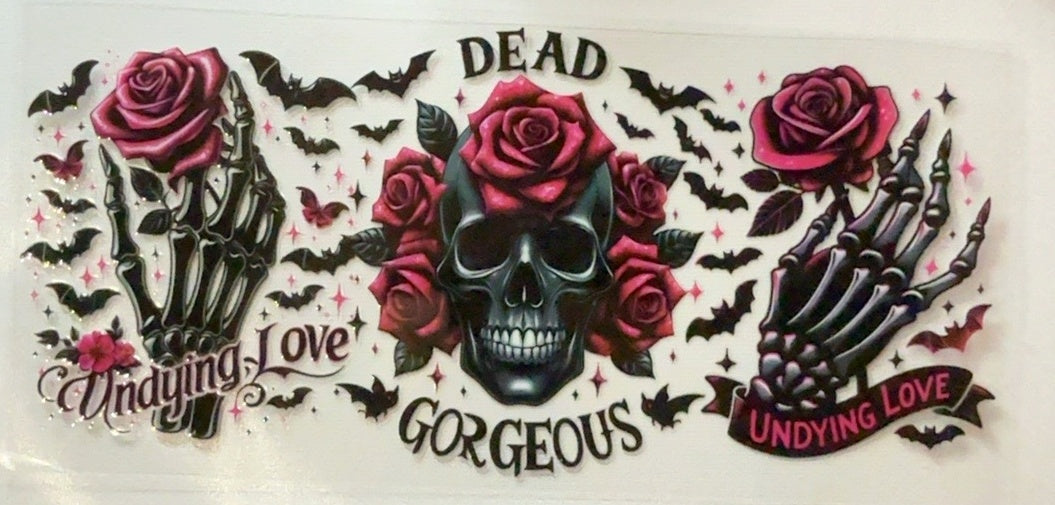 Undying Love skull and roses fantasy tumbler wrap