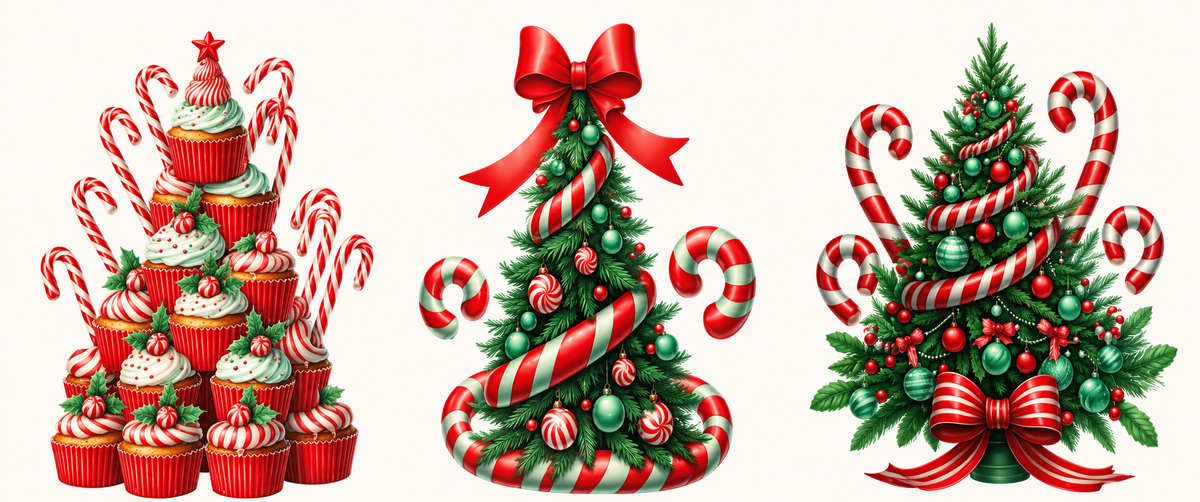 Festive cupcake and candy cane Christmas trees tumbler wrap