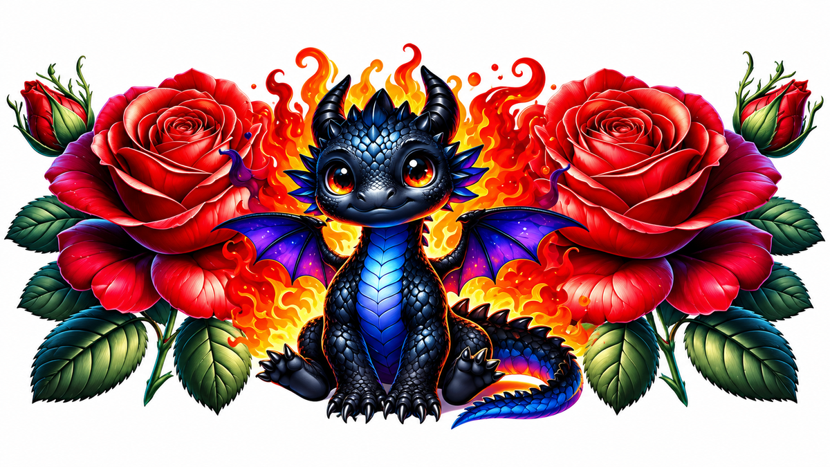 Flamebound baby dragon and roses tumbler wrap