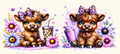 Floral Highland Cow Duo tumbler wrap