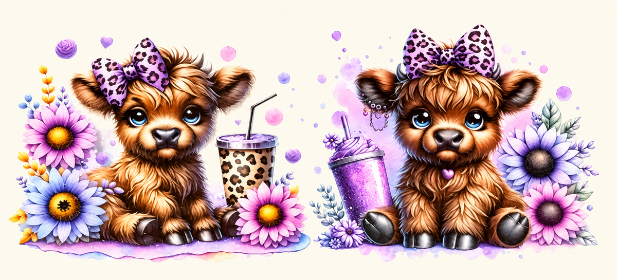 Floral Highland Cow Duo tumbler wrap