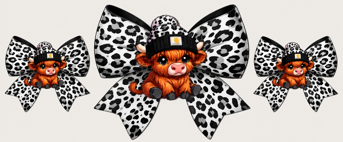 Highland Cow Leopard Bow tumbler wrap