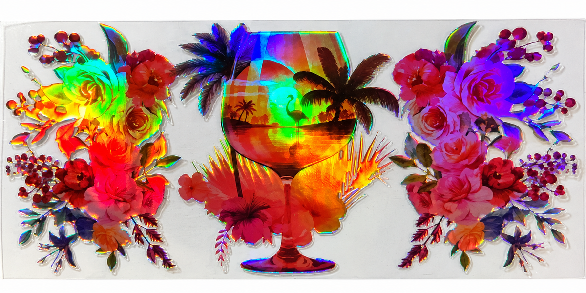 Holographic Flamingo Tropical Sunset Tumbler Wrap