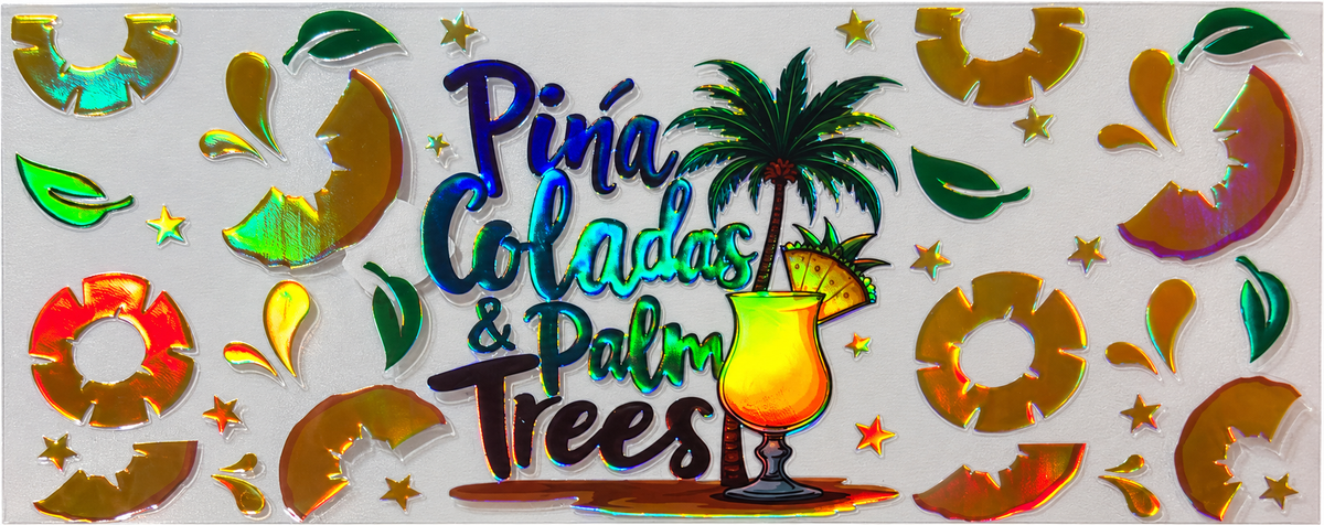 Holographic Piña Coladas & Palm Trees Tumbler Wrap
