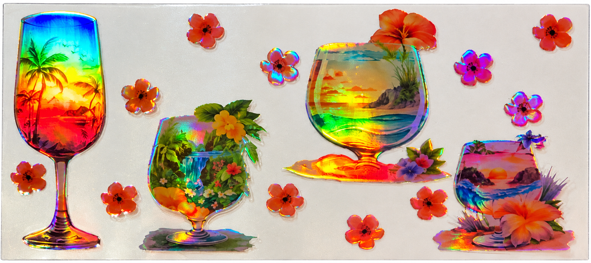 Holographic Tropical Sunset Glass Tumbler Wrap