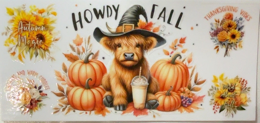 Howdy Fall Highland cow autumn magic Thanksgiving tumbler wrap