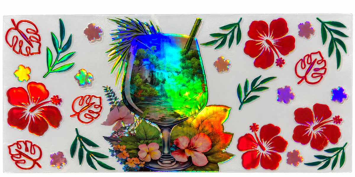 Iridescent Tropical Drink Floral Tumbler Wrap