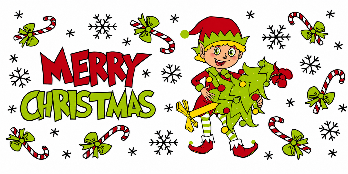 Merry Christmas elf and candy canes tumbler wrap