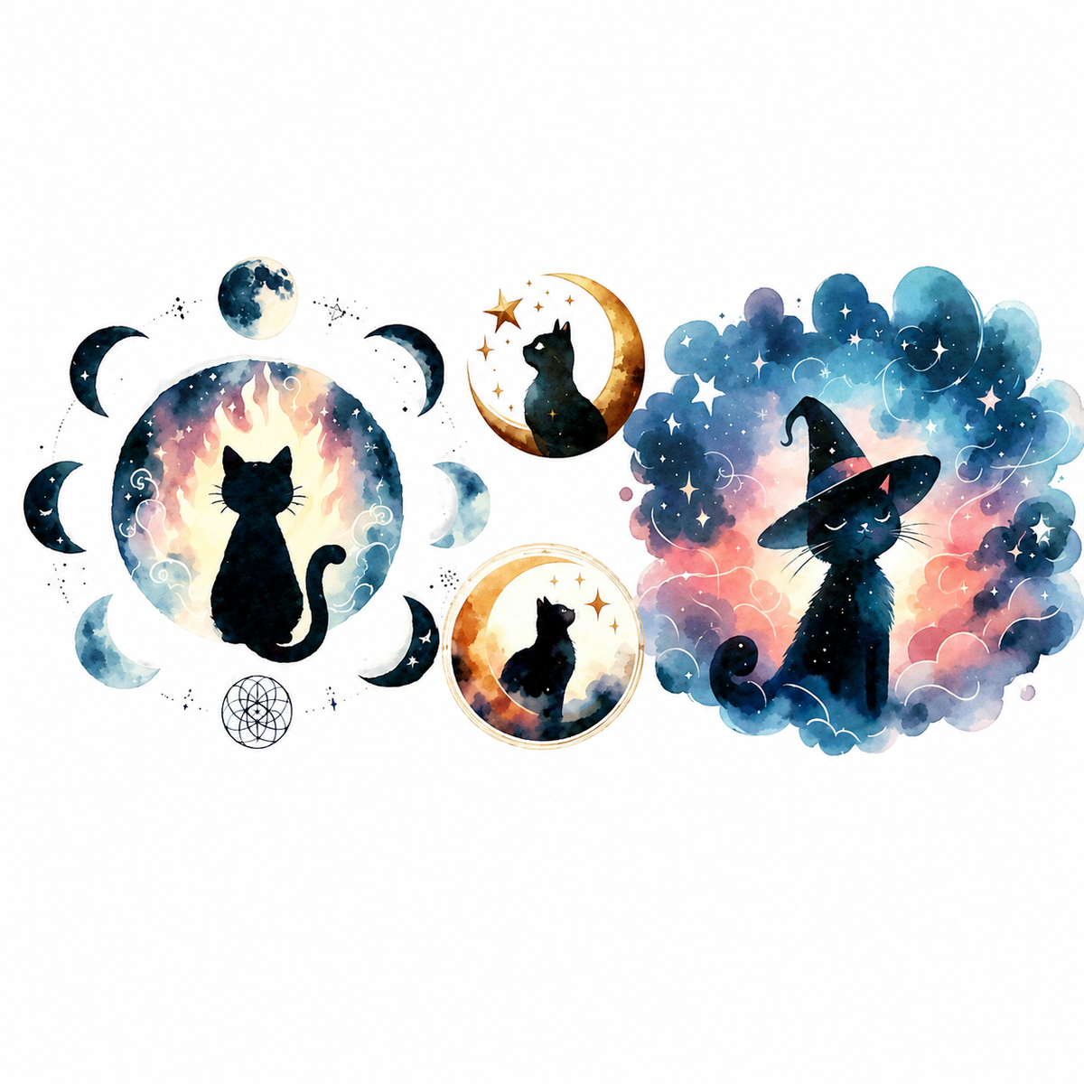 Moon Phase Witch Cat Collage Tumbler Wrap