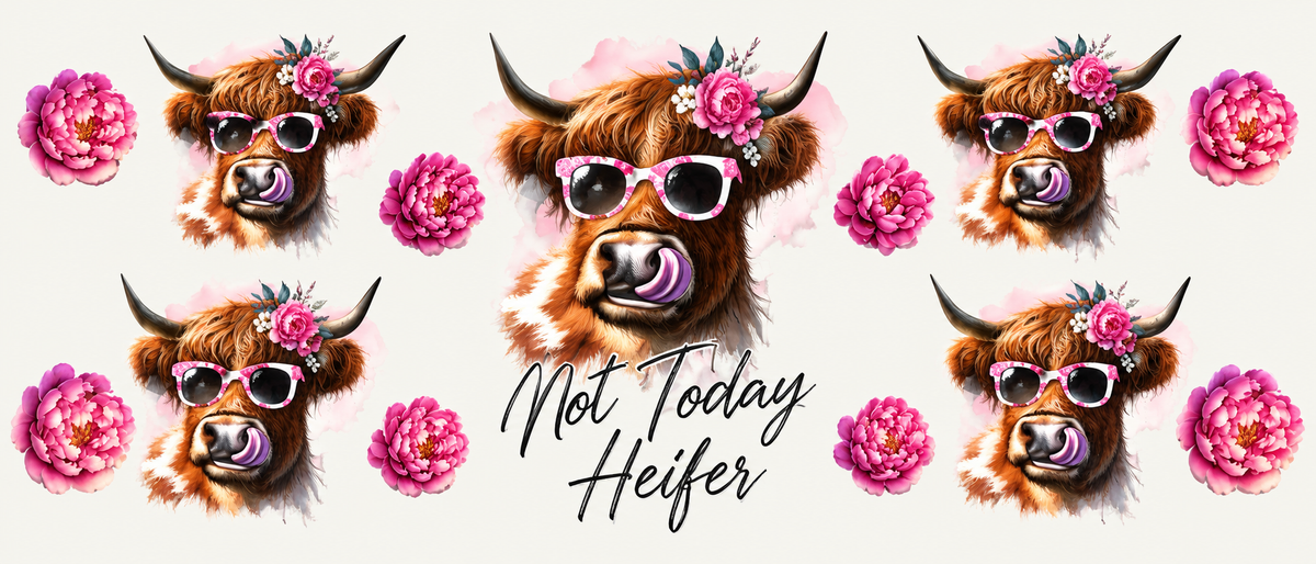 Not Today Heifer floral Highland cow tumbler wrap