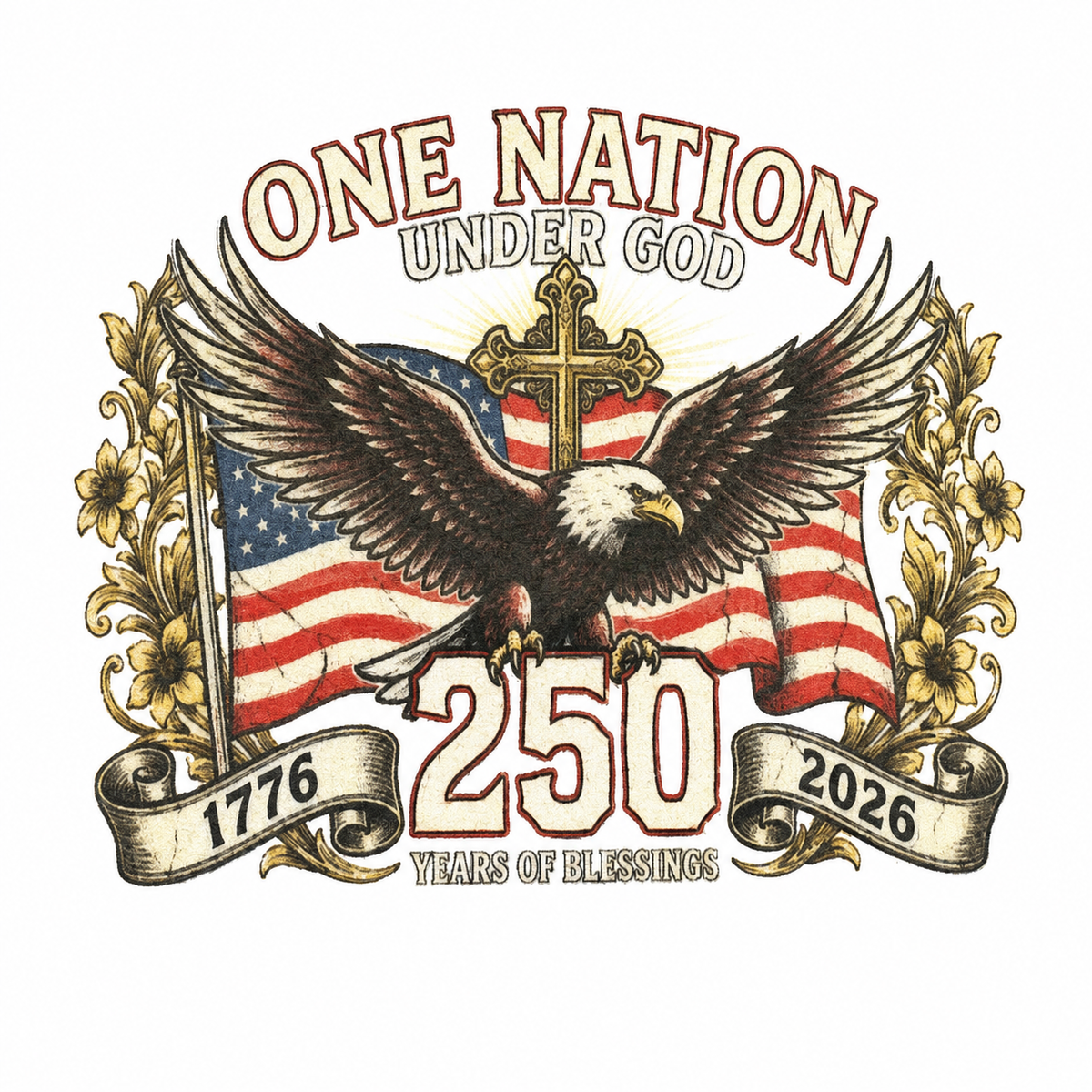 One Nation Under God eagle cross and flag 250 tumbler wrap