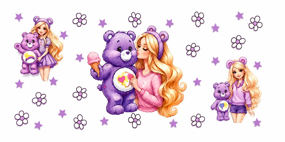 Pastel blonde girl and purple bear tumbler wrap