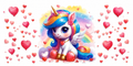 Pastel rainbow unicorn and watercolor hearts tumbler wrap
