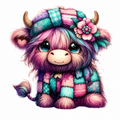 Patchwork Highland Cow Flower Hat tumbler wrap