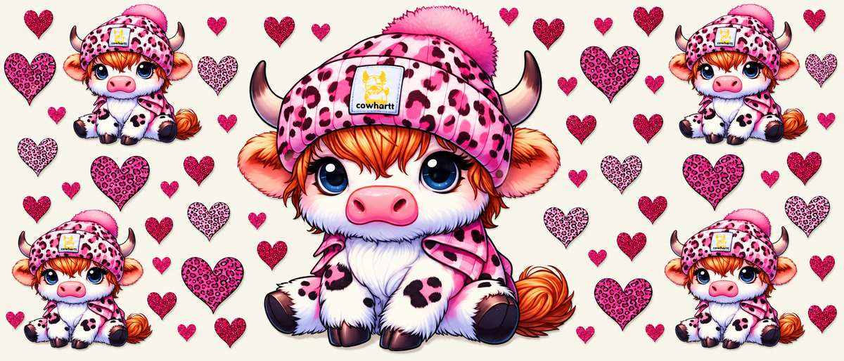 Pink leopard Highland cow tumbler wrap