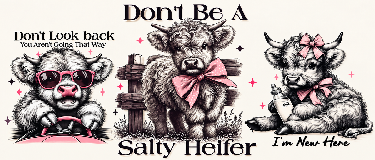 Salty Heifer Three-Panel Cow tumbler wrap
