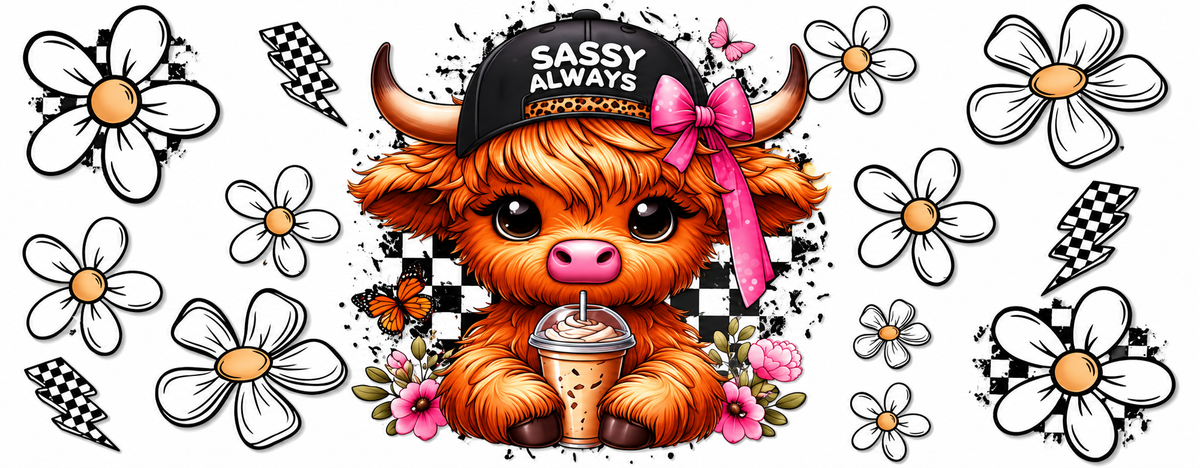 Sassy Always Highland cow coffee tumbler wrap