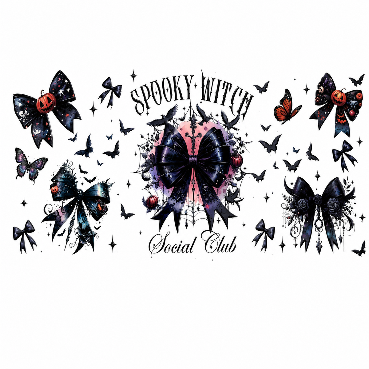 Spooky Witch Social Club bow tumbler wrap