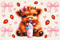 Strawberry Milkshake Highland Cow tumbler wrap