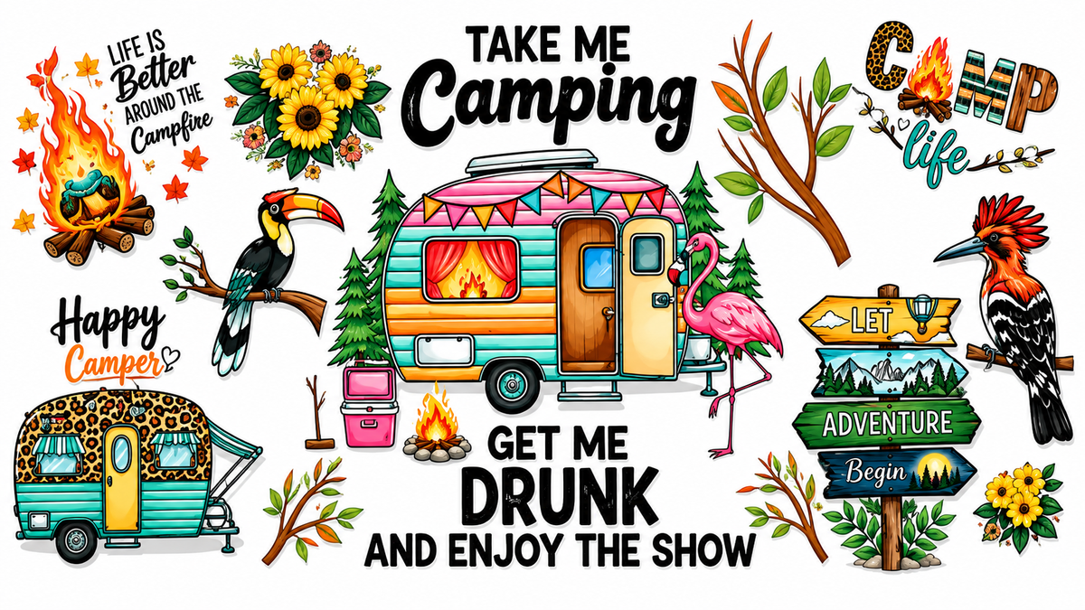 Take Me Camping Get Me Drunk colorful camper tumbler wrap