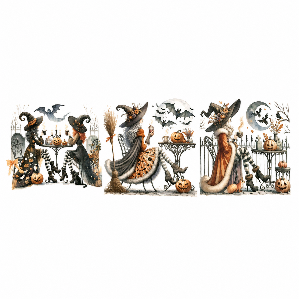 Three Halloween Witch Café Scenes Tumbler Wrap