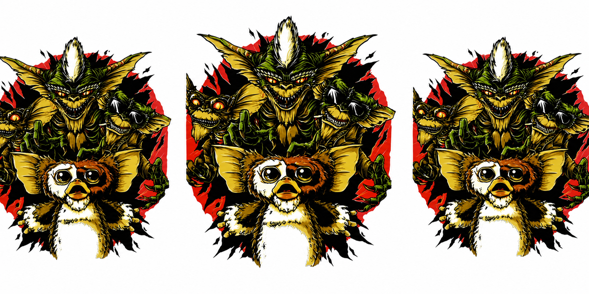 Three-panel illustrated gremlin creatures tumbler wrap