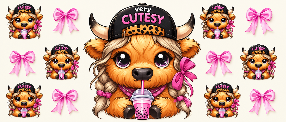 Very Cutesy Highland cow bubble tea tumbler wrap