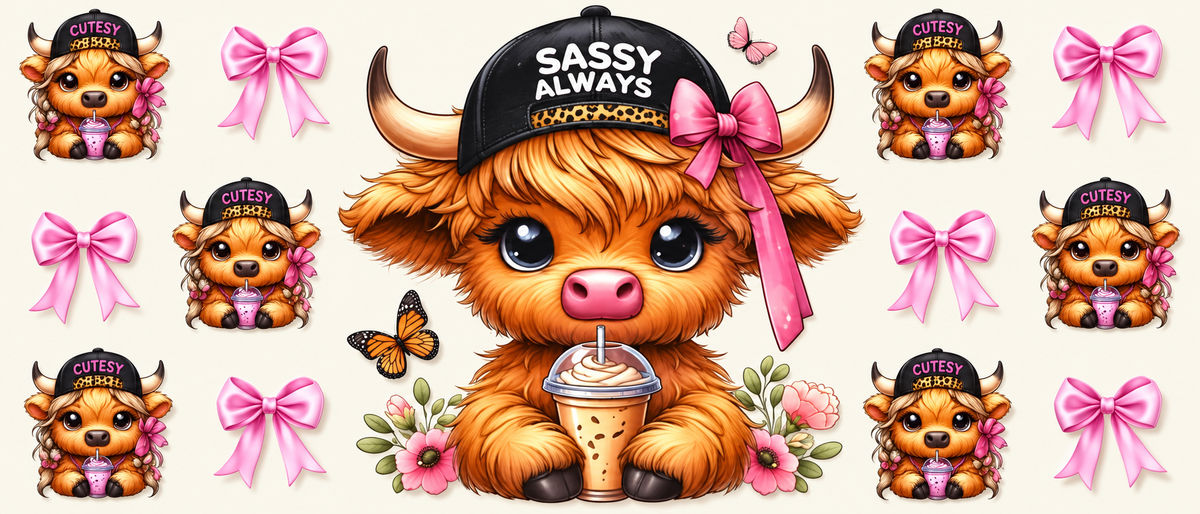 Very Cutesy Sassy Always Highland cow tumbler wrap