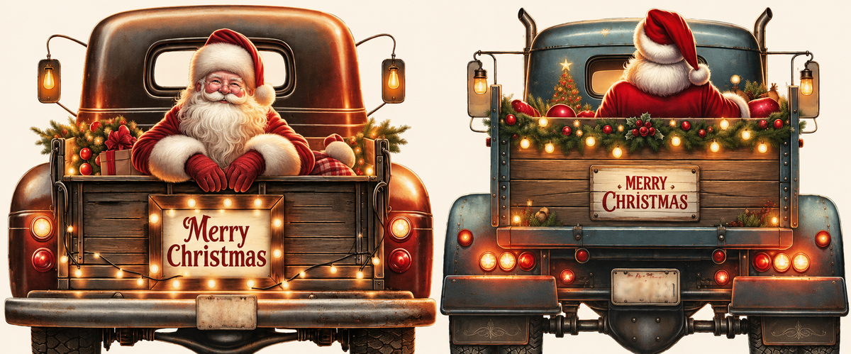 Vintage brown and blue Santa trucks Christmas tumbler wrap
